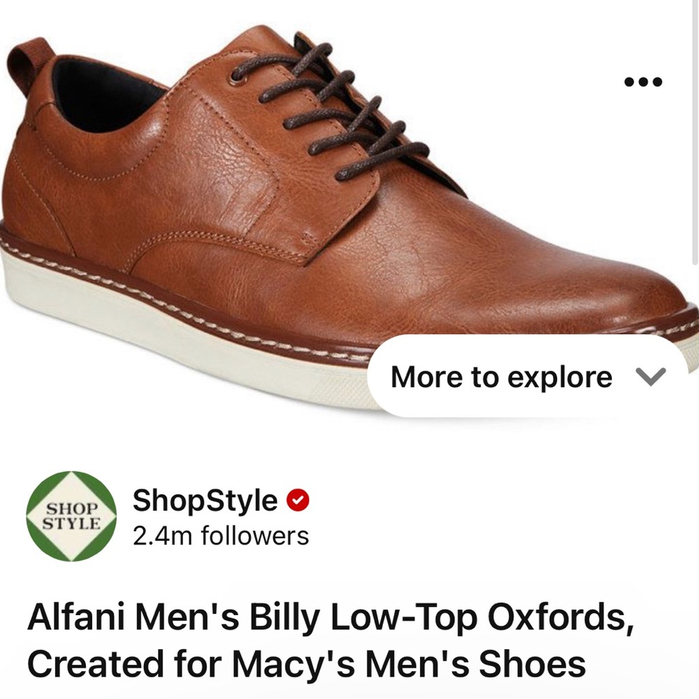 Alfani Men's Billy Low-Top Oxfords Brown Camel Leather Lace Up Shoes Size 10.5